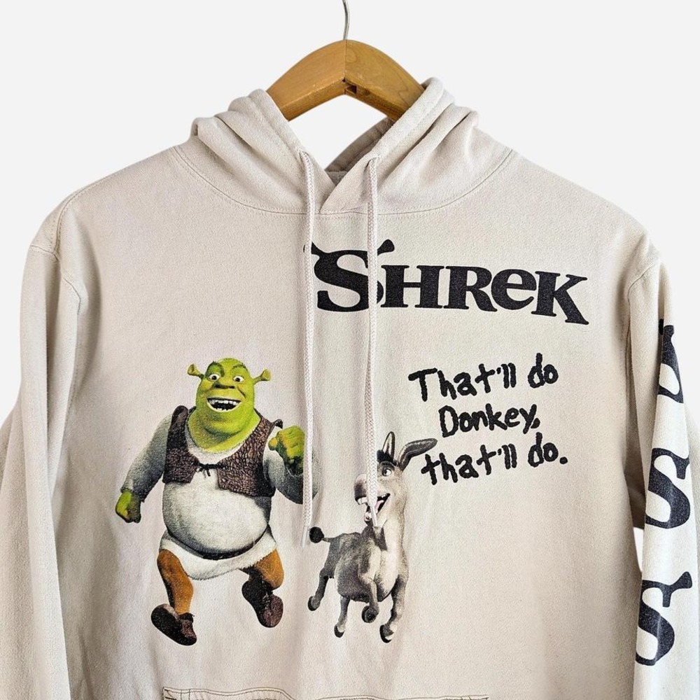 Shrek "That'll Do Donkey" Dip‎ Dye Hoodie Beige Brown Graphic Sweatshirt l Small - Picture 3 of 8